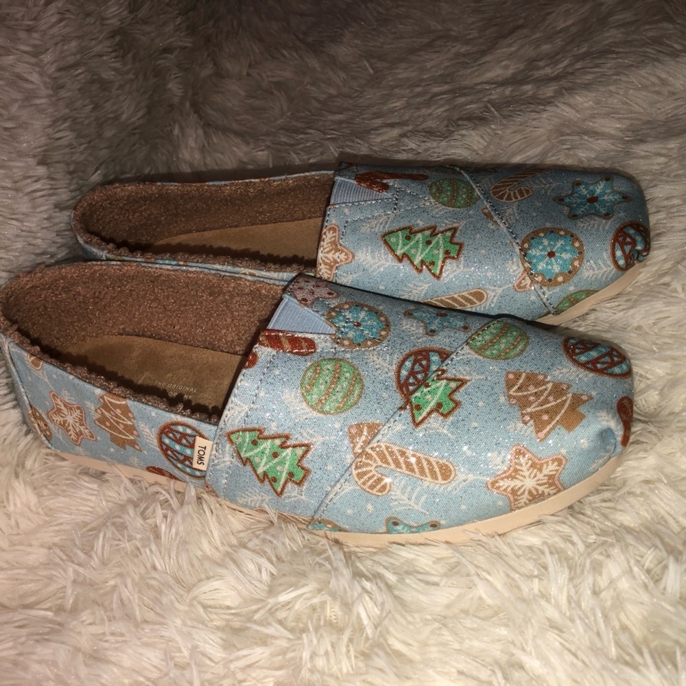 TOMS Light Blue Festive Holiday Slip-Ons size 9.5 - Picture 8 of 12